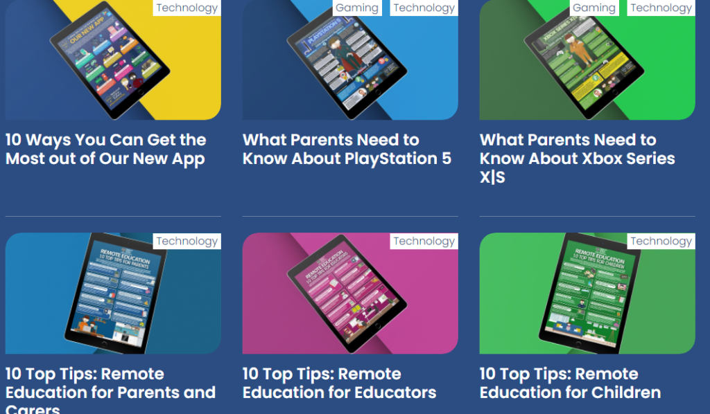 Example of the type of content available. For example, Top 10 Tips for Remote Education for Children 