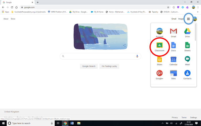 A screenshot of the google homepage to follow Step 4 noted above.