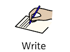 A clipart for a hand writing on a piece of paper with a pencil.